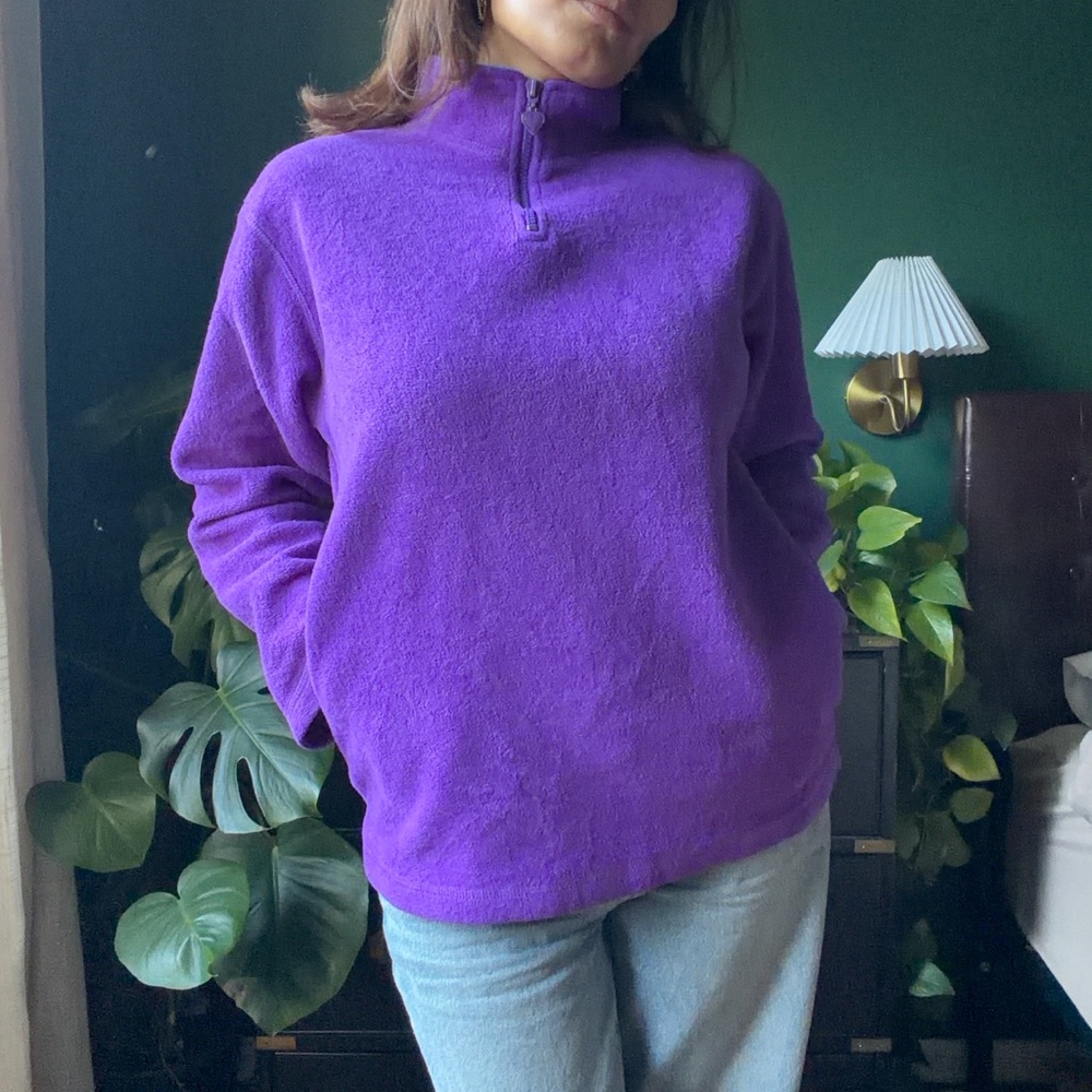 90s CHEETAH purple quarter zip fleece in size XL
